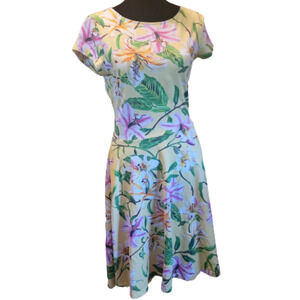 American Living  Dress  Yellow Floral A Line Short Sleeve Cut-Out print dress